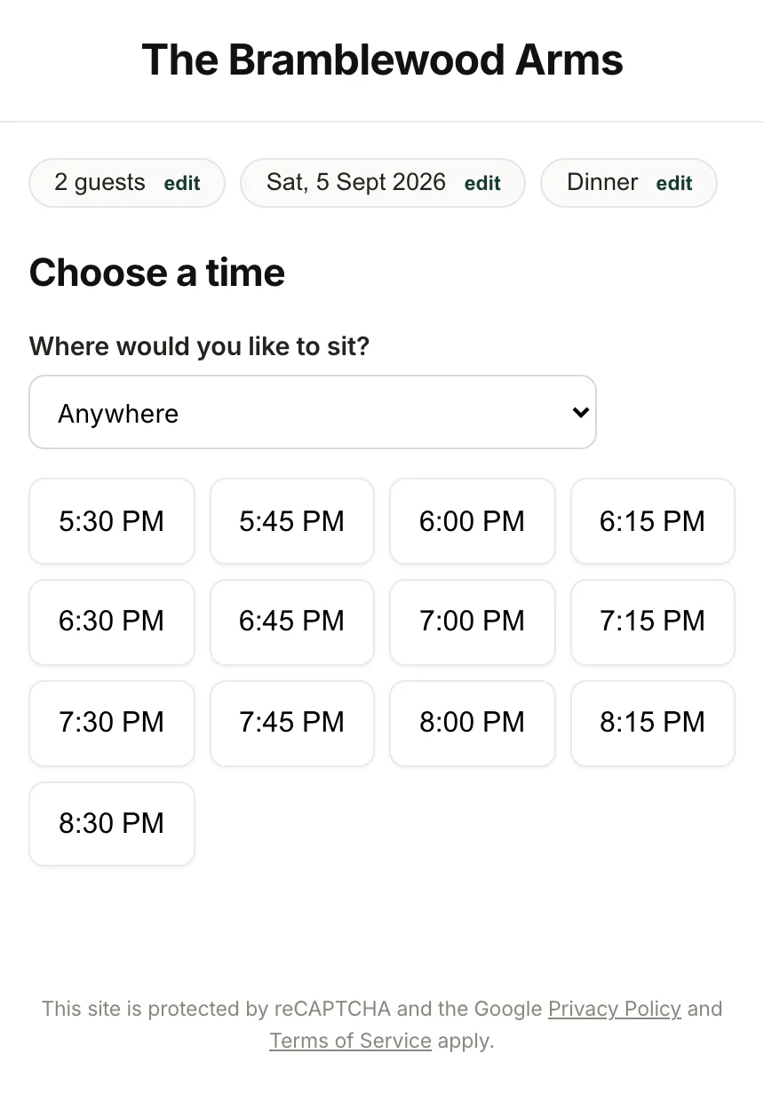 The Hendra One booking widget on a phone, asking a guest how many people are in their party.